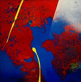 Manfred Boehme | Vom Blau ins Rot | 60x60 Acryl auf Holz